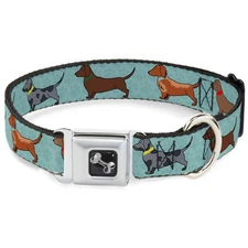 Dog Collar Bone Dachshund 4-Dogs/Paws Aquas Medium 11-16.5"