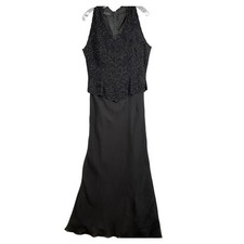 J KARA NEW YORK Gown Sz 12 Black Beaded V Neck Halter Formal Evening Dress