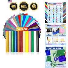 HTV Heat Transfer Vinyl Bundle, 36 Pack 12" x 10" Iron on Vinyl Sheets for T-...