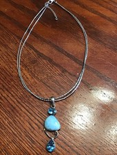 Sterling Silver W/Larimar + Blue Topaz Signed SJ. 925 Necklace