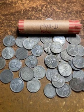 1943-D STEEL LINCOLN WHEAT CENT PENNY ROLL (50 coins)