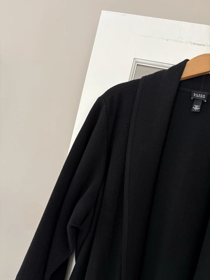 Suéter gabardina cuello chal largo lana negra EILEEN FISHER para mujer L Foto 3 de 4