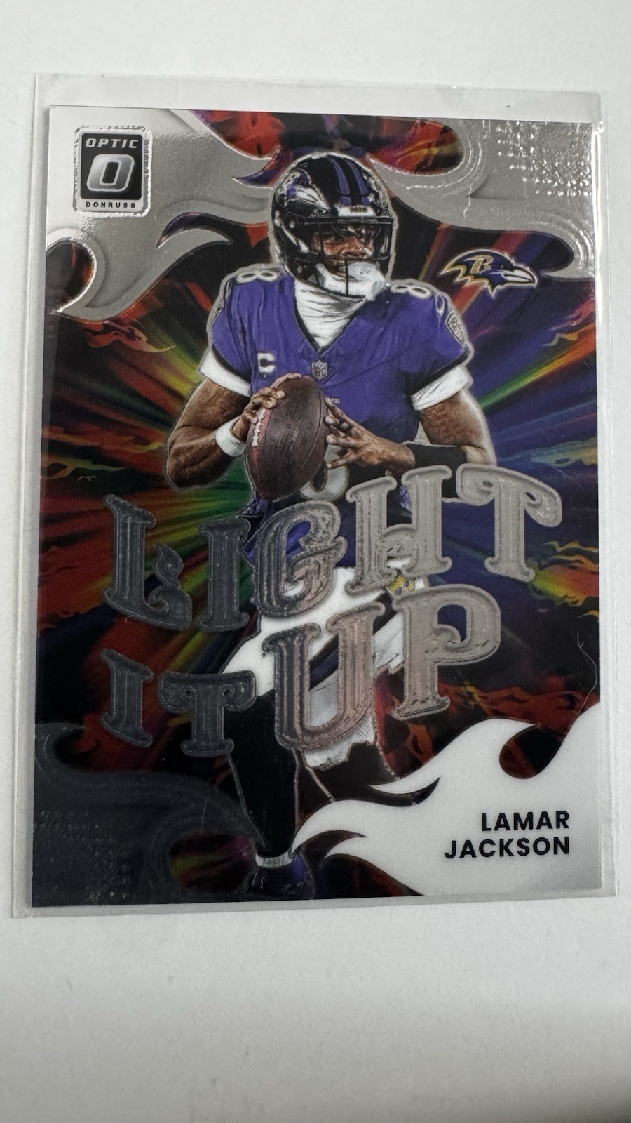 2025 Donruss Optic #14 Lamar Jackson Light It Up Ravens Insert Football Card