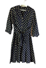Vintage 50s Rockabilly Mod Womens Small Dress Polka Dot Button Faux Wrap