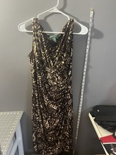 Flirty Ralph Lauren Sleeveless Dress Size 6 Brown and gold Side Shirring waist