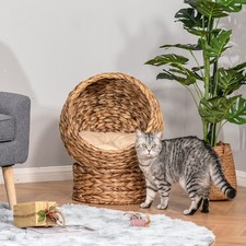 23.5" Handwoven Elevated Cat Bed Basket Bed Kitty House, Light Brown