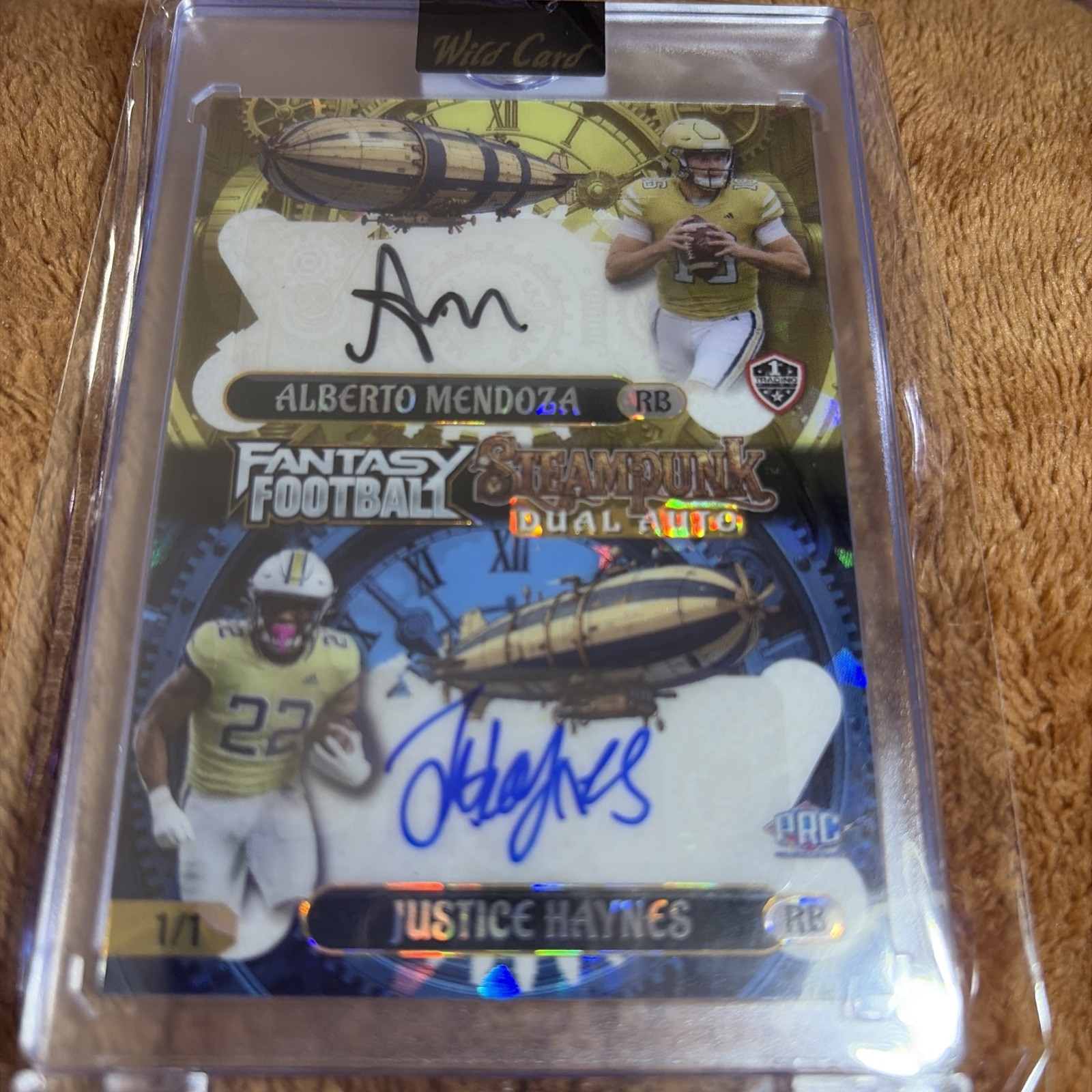 Alberto Mendoza & Justice Haynes 2026 Wild Card Steampunk Football 1/1 DUAL AUTO