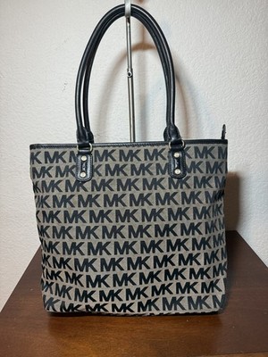 Michael Kors MK Signature Logo canvas black & Gray Tote Shoulder leather Bag