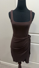 Wilfred Aritzia Saturn Mini Faux Wrap Tank Dress Brown - S Minimalist