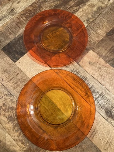 VTG Tangerine Amberina? LUNCHEON PLATES ANCHOR HOCKING? PLAIN 9" SET OF 2