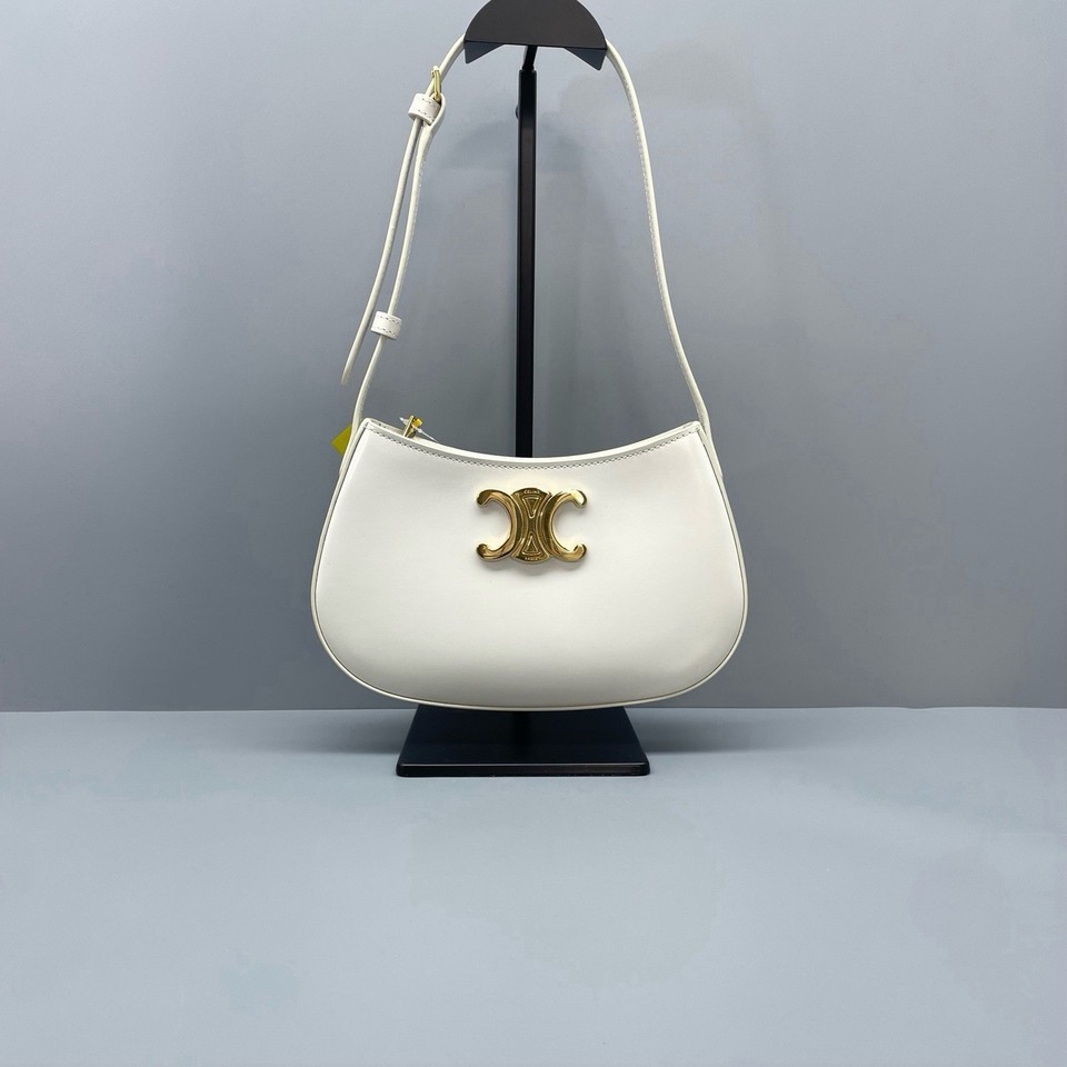 Authentic Pre-owned Celine Ava Triomphe White Calfskin Shoulder Bag