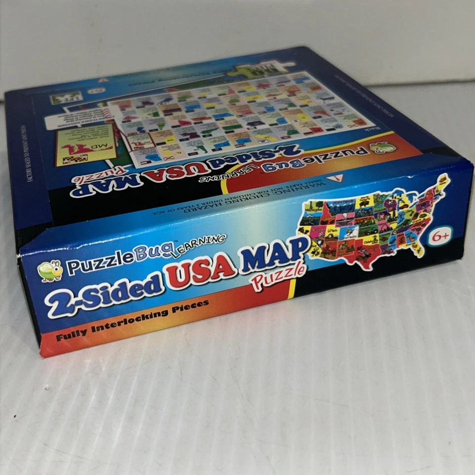 Lote de 2 quebra-cabeças de mapa dos EUA PuzzleBug 2 lados EUA mapa aprendizado Arthur CarZart/248e - Imagem 4 de 4
