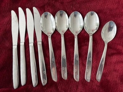 9 Pc Vtg MCM Superior Stainless Night Sky Atomic Starburst Flatware Knife/Spoons