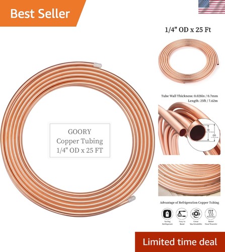 ASTM B280 Compliant 1/4" OD x 25 Ft Copper Tubing - Ideal for Refrigeration
