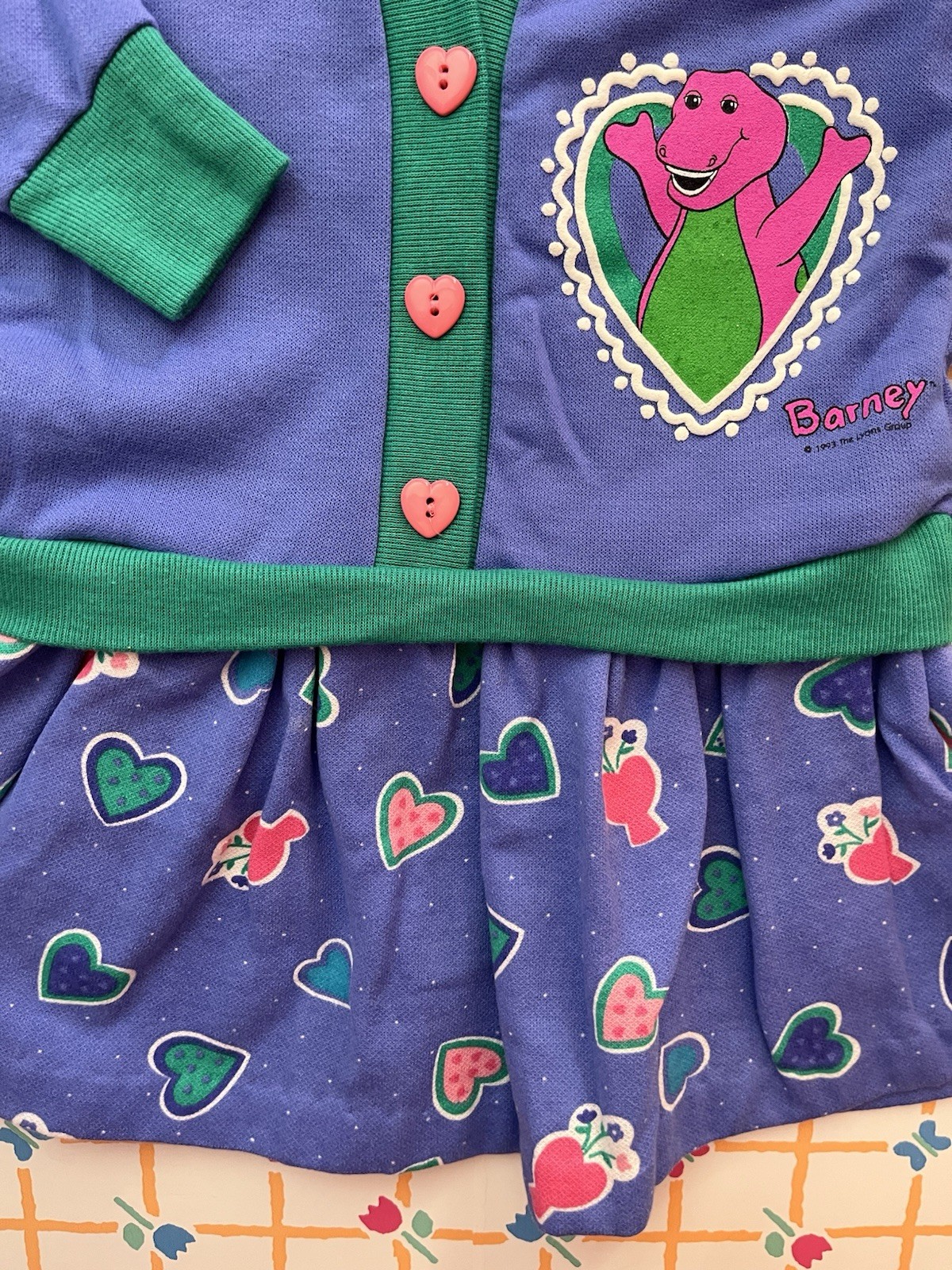 Vintage Barney 1990s Size 3T Dress EUC Purple Dinosaur Long Sleeve Girls