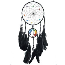 Rainbow Tree of Life Dream Catcher with Black Feathers  Colorful Beads, Hand...