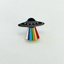 Listing image for Rainbow Beam UFO Enamel Pin - Galactic Alien & Pride Inspired Accessory