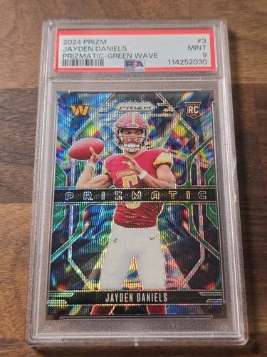 2024 Panini Prizm - Prizmatic Jayden Daniels #3 Green Wave Prizm (RC) PSA 9
