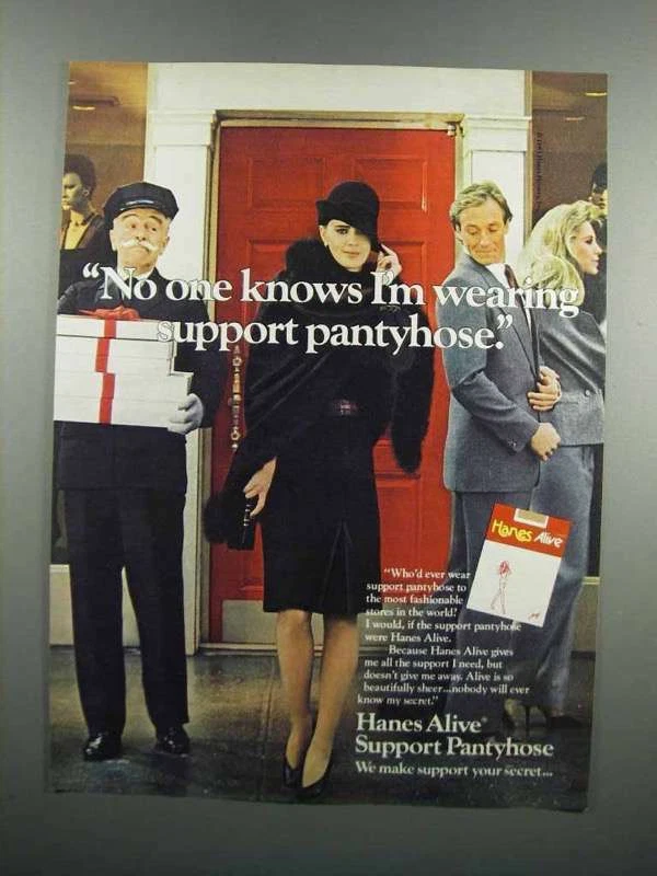 1983 Hanes Alive Support Pantyhose Ad - No One Knows