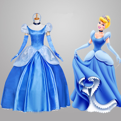 Cinderella Aschenputtel Disney Cosplay Kostüm Abend-kleid lang long + Perücke