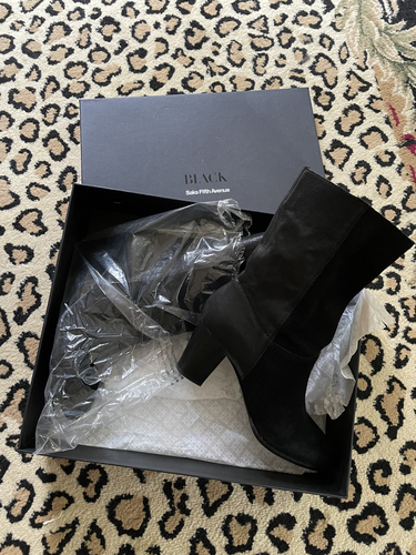 Halbhohe schwarze Damenstiefel aus weichem Rindsveloursleder & Leder zum Überziehen SAKS 8 - Bild 1 von 5