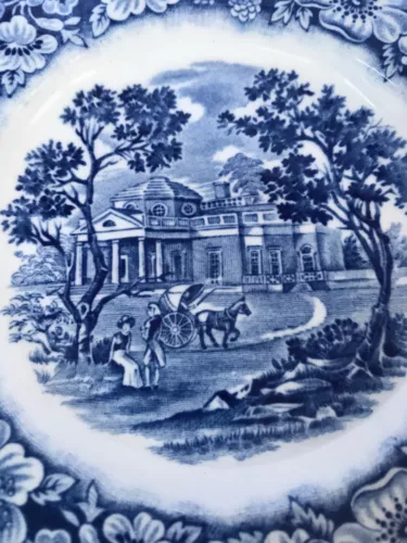 Vintage LIBERTY BLUE Blue & White Transferware Monticello 6” Bread Plate England