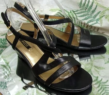 ECCO BLACK LEATHER SLINGBBACK OPEN TOE SANDALS HEELS SHOES WOMENS SZ 9 9.5 EU 40