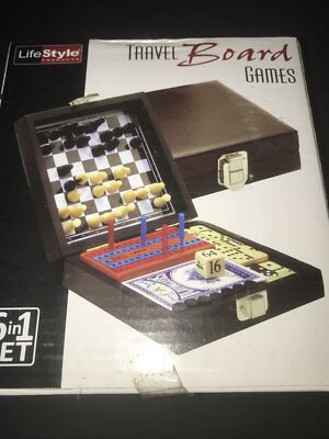 travel board games 6 in 1 in a soft leatherette case magnetic pieces