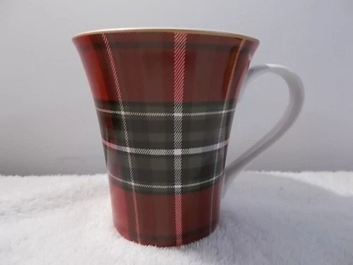 222 Fifth Wexford Red Plaid Porcelain Coffee Tea Cup Mug