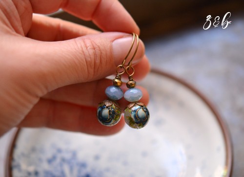 Handmade, Nickel + Lead Free Vintaj Brass, Czech Glass, Pink Flower, Pale Green - Picture 5 of 7