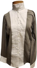 NEW Goode Rider XL Prix Show Shirt Knit Taupe w/ Cream Bib Collar Cuffs Buttons