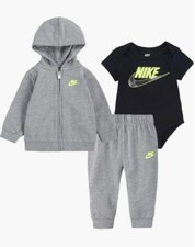 NWT NIKE Futura 3-PIECE Grey Hoodie, Bodysuit  Joggers Set  Size 3M  52