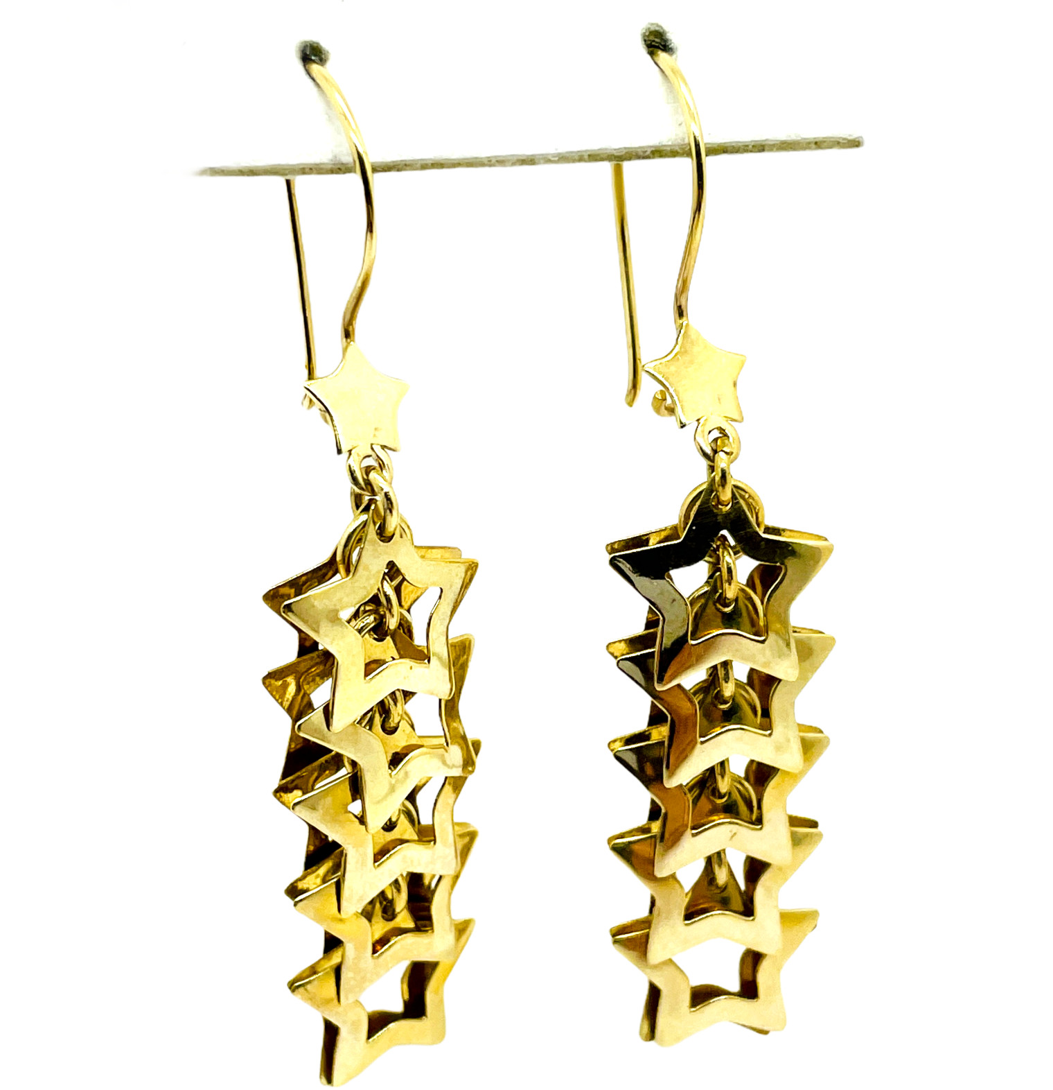 Solid 14k Yellow Gold Drop Star Dangle Hook Earri… - image 4