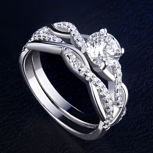 Infinity Engagement Promise Wedding Ring Set CZ 925 Silver Perfect Gift for Her - 第 1/9 張圖片