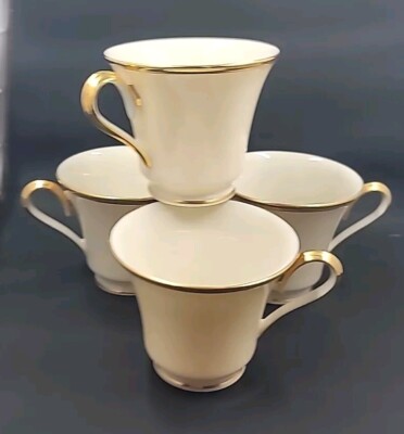 Set of Four (4) LENOX Dimension Gold Collection Eternal Ivory Tea Cup 24K Bands