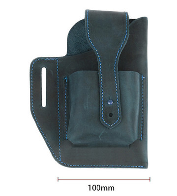 Men waist mobile phone Bag belt pack outdoor pouch case Cow Leather blue W183