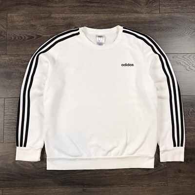 adidas Stripes Boy’s White Crewneck Pullover Sweater Size Large