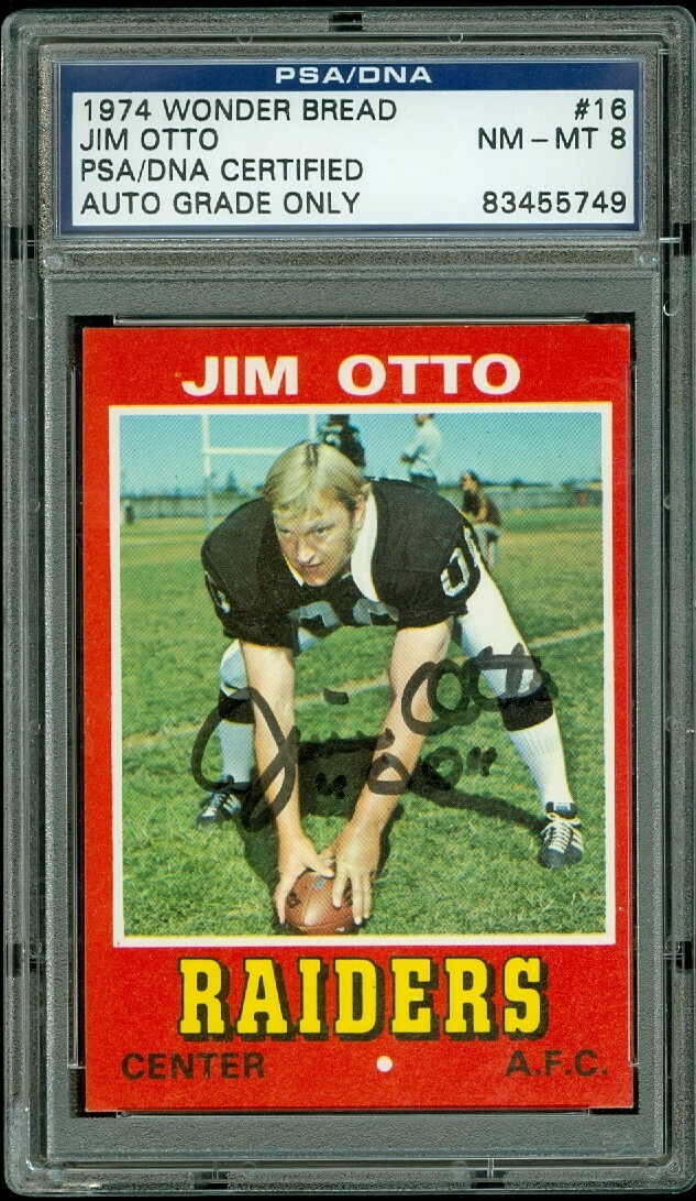 Jim Otto Oakland Raiders 1974 Wonder Bread #16 PSA/DNA Auto Grade NM-MT 8 