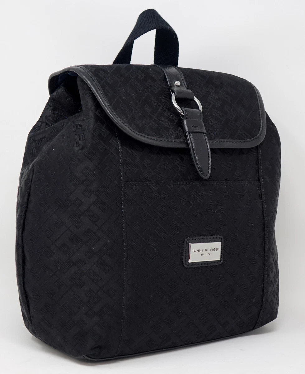 NEW Tommy Hilfiger Women s Black Logo Jacquard Small Backpack