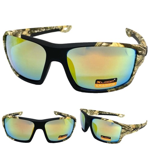 XLoop Wrap Around Sports Sunglasses For Men - Plastic Frame With Mirrored Lenses