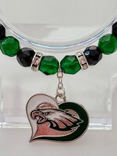 Philadelphia Eagles Bracelet Football  Emerald Green and Jet Black Czech Glass