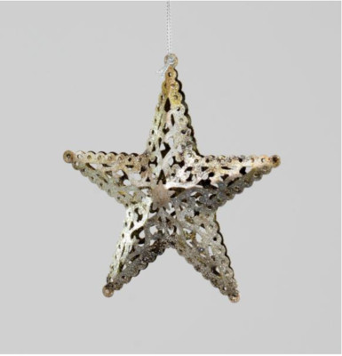 Filigraner Christbaumschmuck Stern aus Metall mit silberfarbener Oberfläche 2er-Packung 