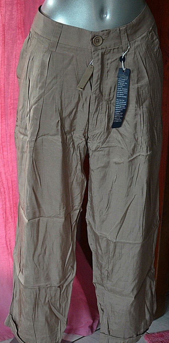 Pantalon Satiné Taupe HIGH USE Ex-Girbaud - Taille 44 FR, Style Boyfriend, Neuf Avec étiquettes