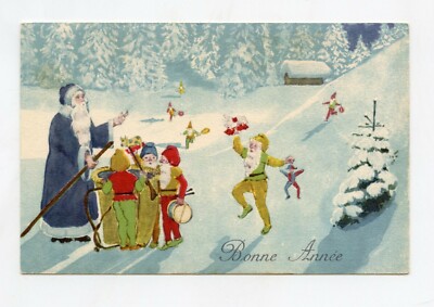  Frohes neues Jahr. Weihnachtsmann und seine Wichtel. 