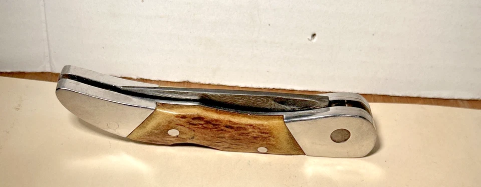 Single Custom Forged Damascus Bladed Lockback Pocket Knife Unbranded Vtg - Image 3 of 4