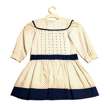 Vintage Polly Flinders Dress White w/ Blue Polka Dot Smocked Front Girls Size 5