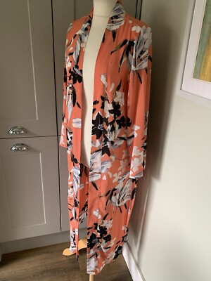 marks and spencer Coral Floral Long Length Kimono Size 8