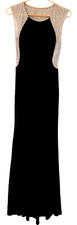 VTG Y2K 90s Cache Long Evening Gown Bodycon Black Silver Beaded Size 0