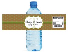 Kraft Paper  Green Glitter Dots Wedding Anniversary Party Water Bottle Labels