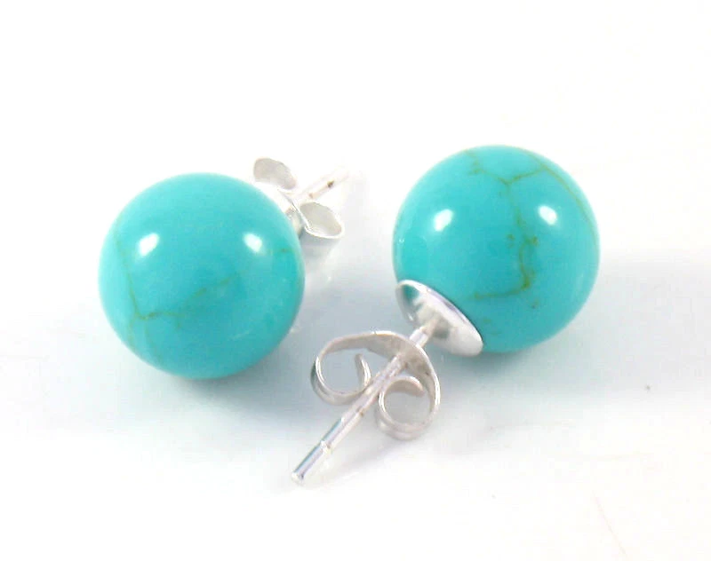 10mm Sleeping Beauty Turquoise Ball Stud Earrings 925 Silver - Trustmark  Jewelers